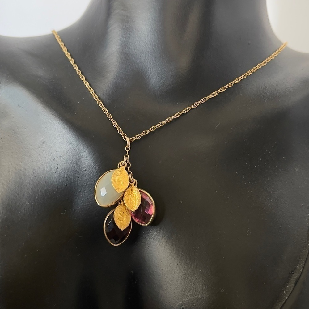 Gold filled 14k leaf multi gem semi precious necklace - Picture 2 of 6
